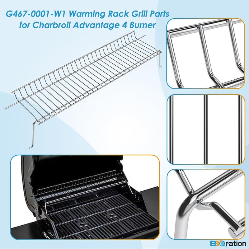 BBQration G467-0001-W1 Warming Rack Grill Parts for Charbroil Advantage 4 Burner 463344015 466344015, Grill Warming Rack Swing Away Grid for Charbroil Advantage 4 Burner Grill Replacement Parts - Image 3